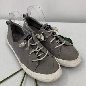 Sperry Gray White Slip On Leather Laces Crest Vibe Core Cavas Sneakers Shoes
